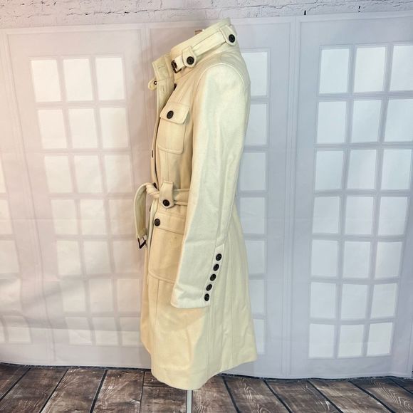 Esprit ivory white wool blend belted button down winter coat size medium - Picture 6 of 11